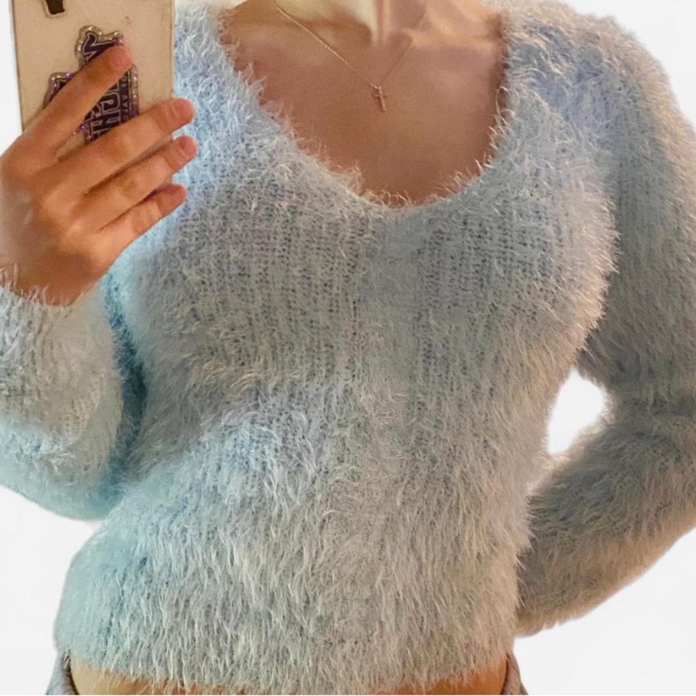 Rue21 Blue Fuzzy Crew Neck Sweater